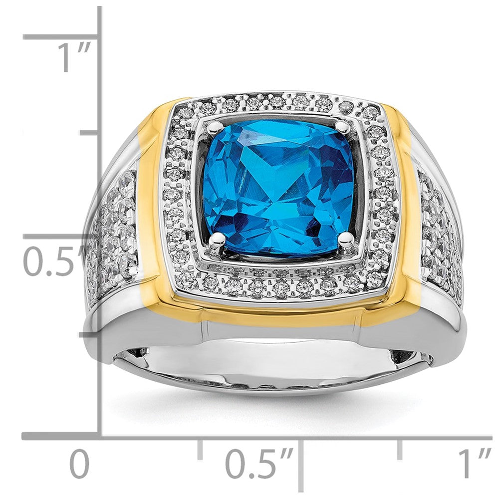 14K Bicolor 3/4 Ct. Im Labor Gezüchtet Diamant Vs/si+ G+ und Blautopas Herren Ring