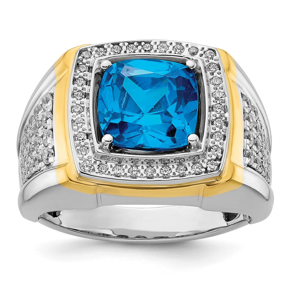 14K Bicolor 3/4 Ct. Im Labor Gezüchtet Diamant Vs/si+ G+ und Blautopas Herren Ring