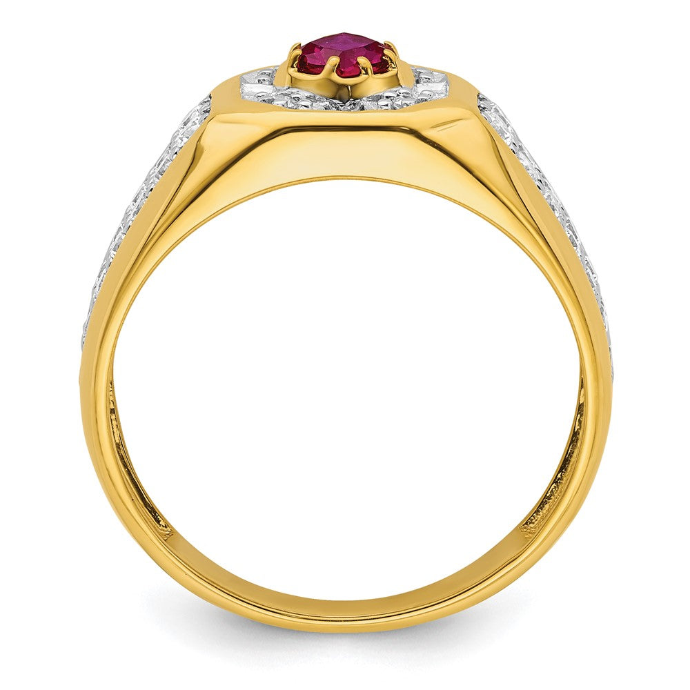 14K Gelbgold 5/8 ct Im Labor Gezüchtet Diamant Vs/si+ G+ & Cr Rubin Komplett Herren Ring