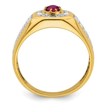 14K Gelbgold 5/8 ct Im Labor Gezüchtet Diamant Vs/si+ G+ & Cr Rubin Komplett Herren Ring