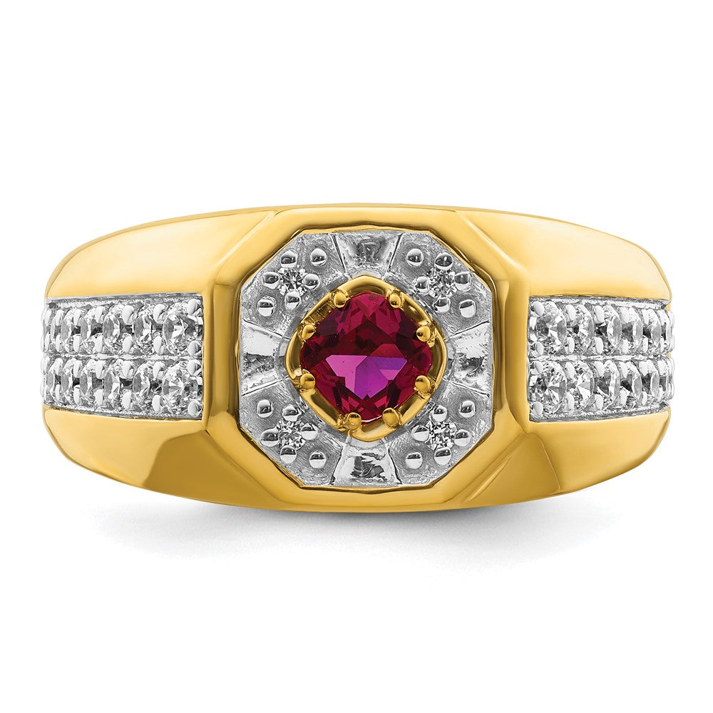 14K Gelbgold 5/8 ct Im Labor Gezüchtet Diamant Vs/si+ G+ & Cr Rubin Komplett Herren Ring