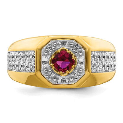 14K Gelbgold 5/8 ct Im Labor Gezüchtet Diamant Vs/si+ G+ & Cr Rubin Komplett Herren Ring