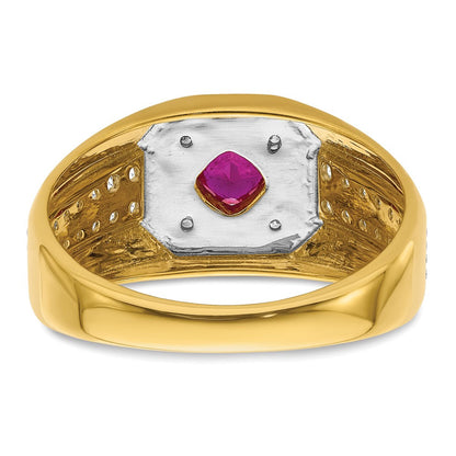 14K Gelbgold 5/8 ct Im Labor Gezüchtet Diamant Vs/si+ G+ & Cr Rubin Komplett Herren Ring