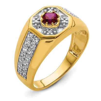 14K Gelbgold 5/8 ct Im Labor Gezüchtet Diamant Vs/si+ G+ & Cr Rubin Komplett Herren Ring