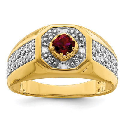 14K Gelbgold 5/8 ct Im Labor Gezüchtet Diamant Vs/si+ G+ & Cr Rubin Komplett Herren Ring