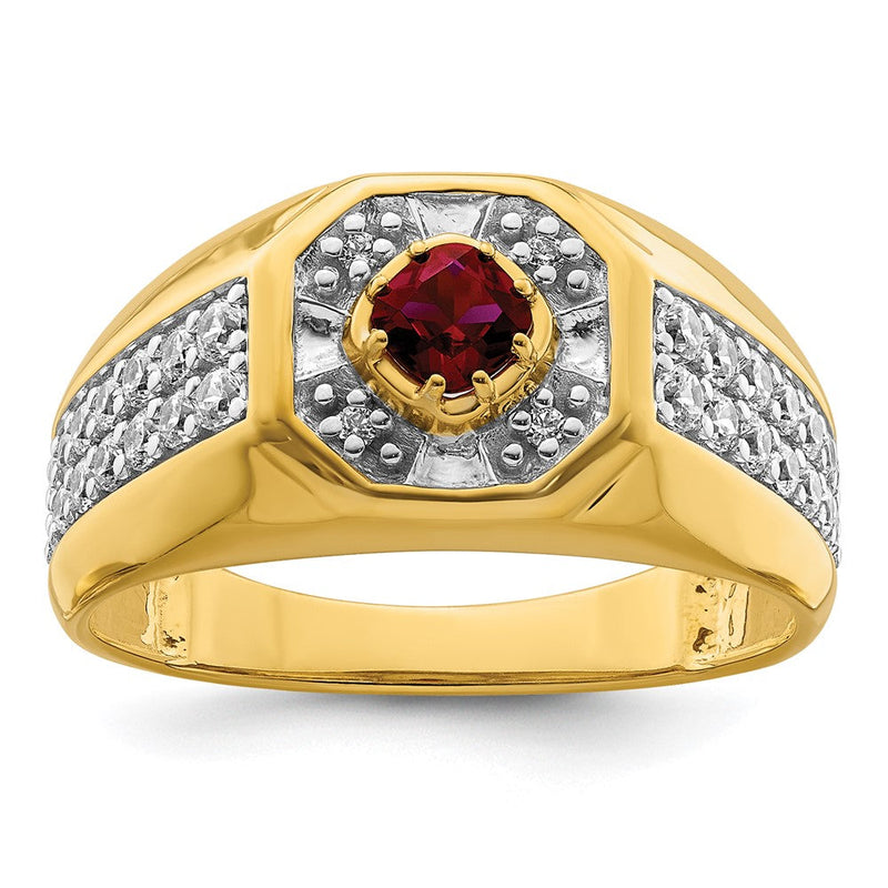 14K Gelbgold 5/8 ct Im Labor Gezüchtet Diamant Vs/si+ G+ & Cr Rubin Komplett Herren Ring