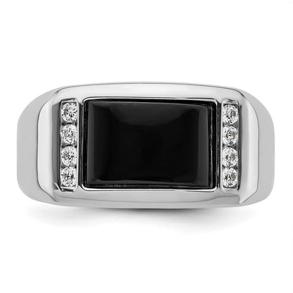 14K Weißgold 1/5 Ct. Im Labor Gezüchtet Diamant Vs/si+ G+ und Onyx Herren Ring