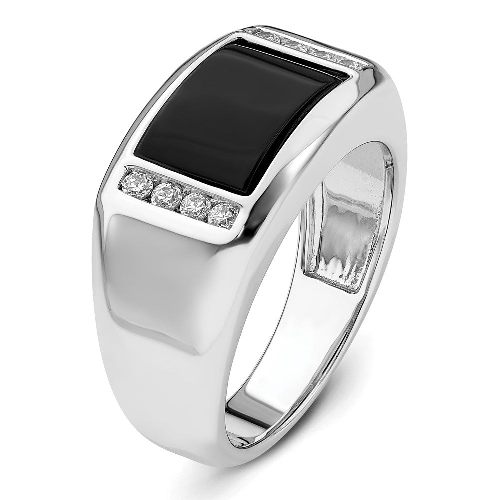 14K Weißgold 1/5 Ct. Im Labor Gezüchtet Diamant Vs/si+ G+ und Onyx Herren Ring