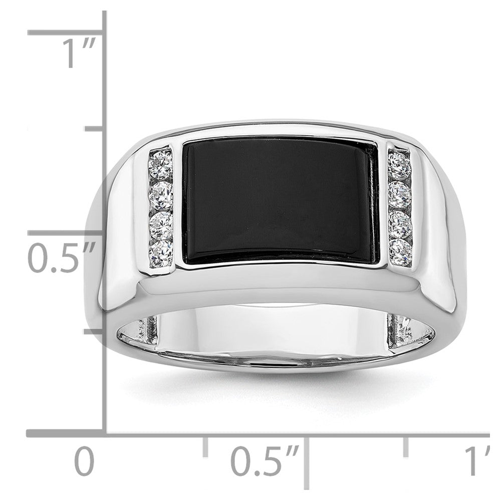 14K Weißgold 1/5 Ct. Im Labor Gezüchtet Diamant Vs/si+ G+ und Onyx Herren Ring