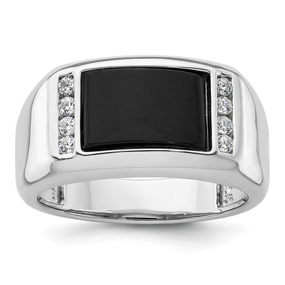14K Weißgold 1/5 Ct. Im Labor Gezüchtet Diamant Vs/si+ G+ und Onyx Herren Ring