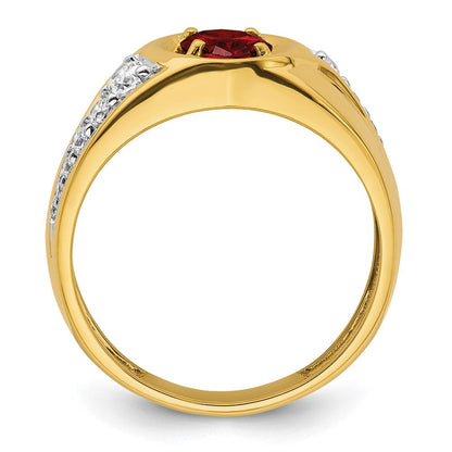 14K Gelbgold 3/8 ct Im Labor Gezüchtet Diamant Vs/si+ G+ & Cr Rubin Komplett Herren Ring