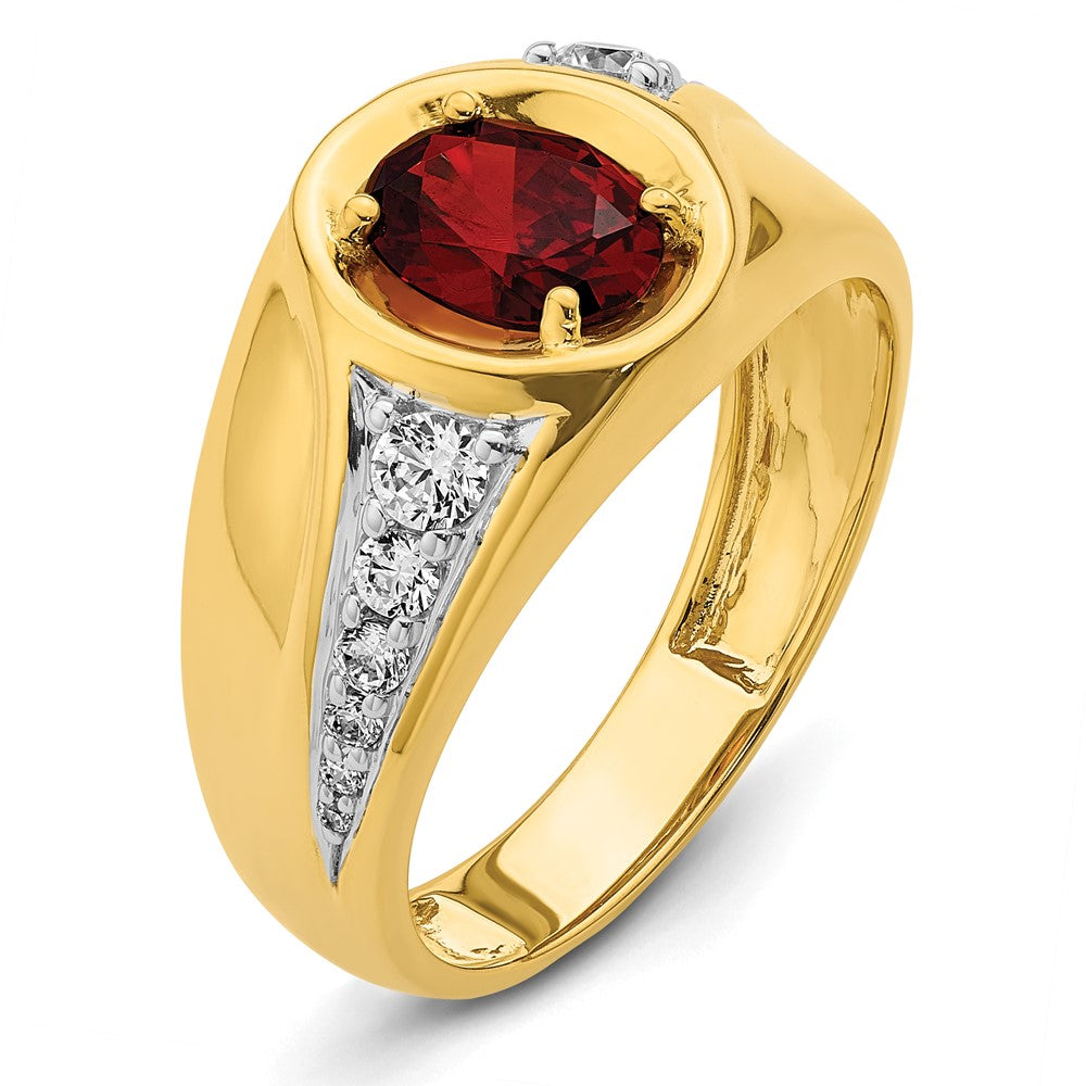 14K Gelbgold 3/8 ct Im Labor Gezüchtet Diamant Vs/si+ G+ & Cr Rubin Komplett Herren Ring