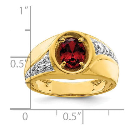 14K Gelbgold 3/8 ct Im Labor Gezüchtet Diamant Vs/si+ G+ & Cr Rubin Komplett Herren Ring