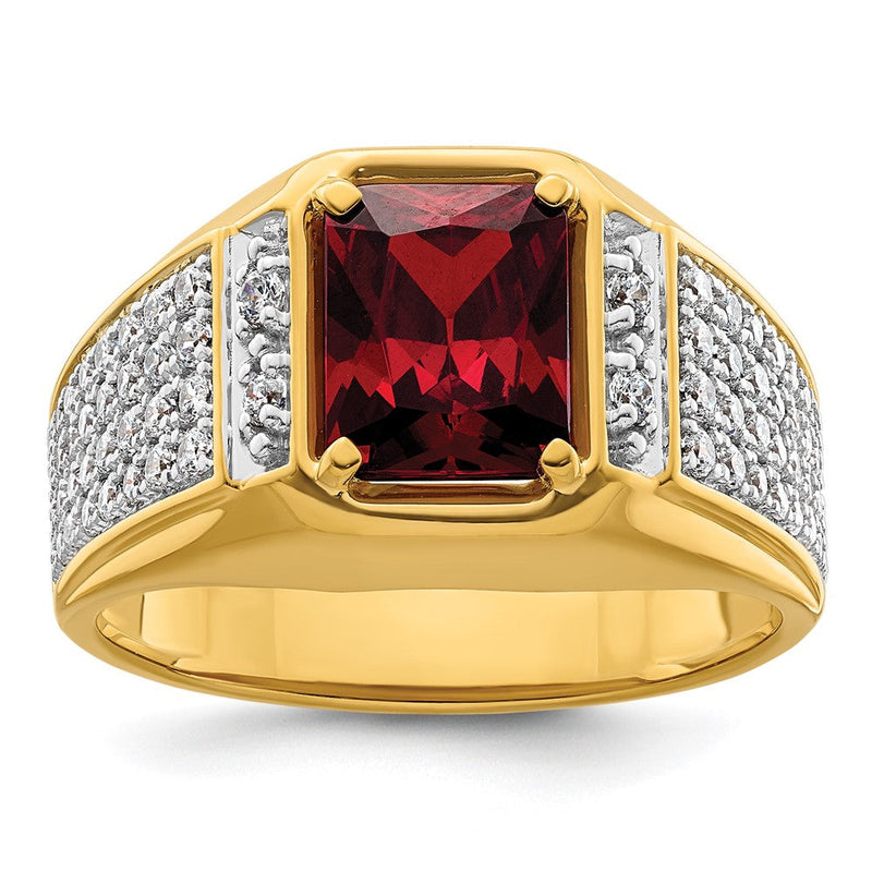 14K Gelbgold Weiß Rhodium 3/4 Ct. Im Labor Gezüchtet Diamant Vs/si+ G+ und Erzeugt Rubin Herren Ring
