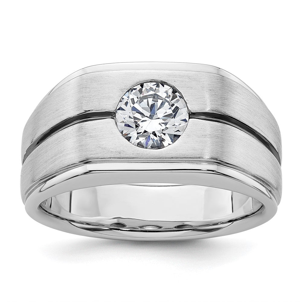 14K Weißgold Ring mit Schwarzrhodinierung, 1 ct. Laborgezüchtetem Diamant VS/SI+ G+, Satiniert, Herren