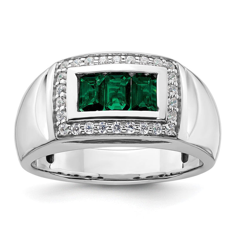 14K Weißgold 1/3 Ct. Im Labor Gezüchtet Diamant Vs/si+ G+ und Erzeugt Smaragd Herren Ring