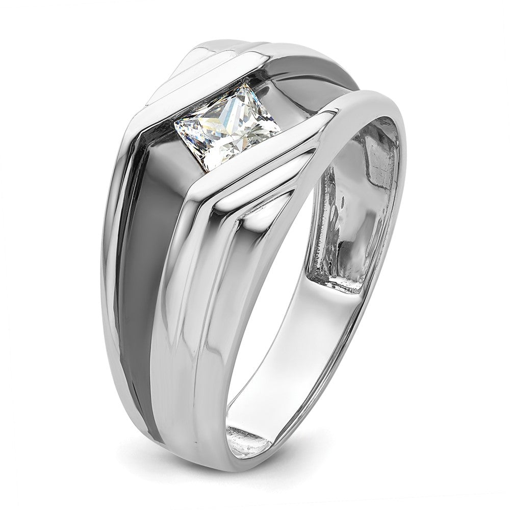 14K Weißgold Herrenring mit Schwarzrhodium und 0,5 ct. laborgezüchtetem Diamant, VS/SI+ G+, Satinfinish