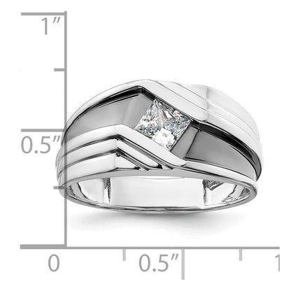 14K Weißgold Herrenring mit Schwarzrhodium und 0,5 ct. laborgezüchtetem Diamant, VS/SI+ G+, Satinfinish