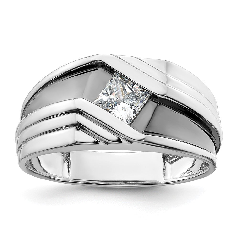 14K Weißgold Herrenring mit Schwarzrhodium und 0,5 ct. laborgezüchtetem Diamant, VS/SI+ G+, Satinfinish