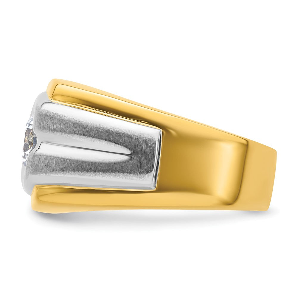 14K Bicolor polierter und satinierter Herrenring mit 1 ct. Labor-Diamant, VS/SI+ G+