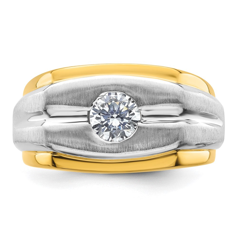 14K Bicolor polierter und satinierter Herrenring mit 1 ct. Labor-Diamant, VS/SI+ G+