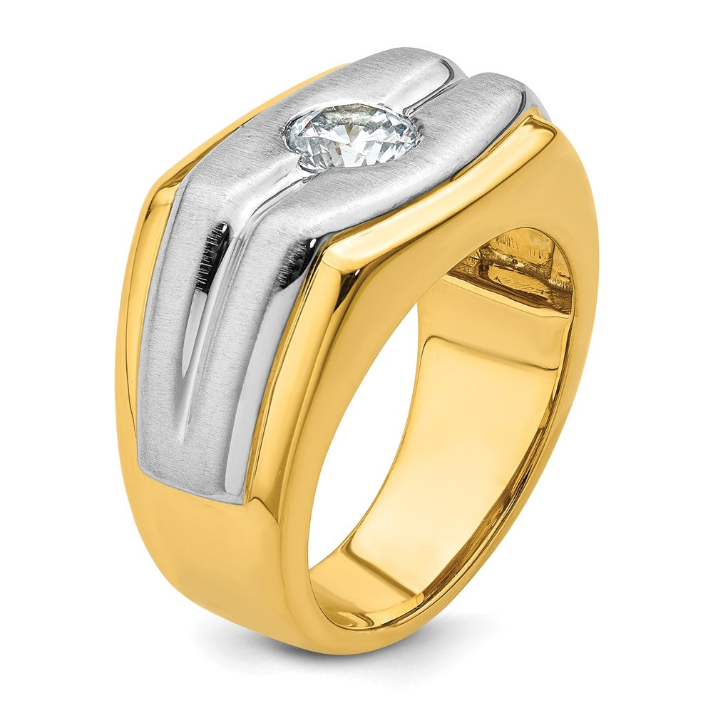 14K Bicolor polierter und satinierter Herrenring mit 1 ct. Labor-Diamant, VS/SI+ G+