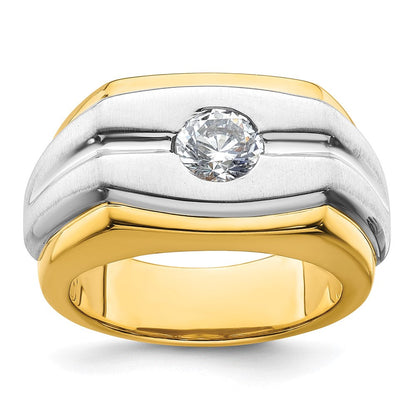 14K Bicolor polierter und satinierter Herrenring mit 1 ct. Labor-Diamant, VS/SI+ G+