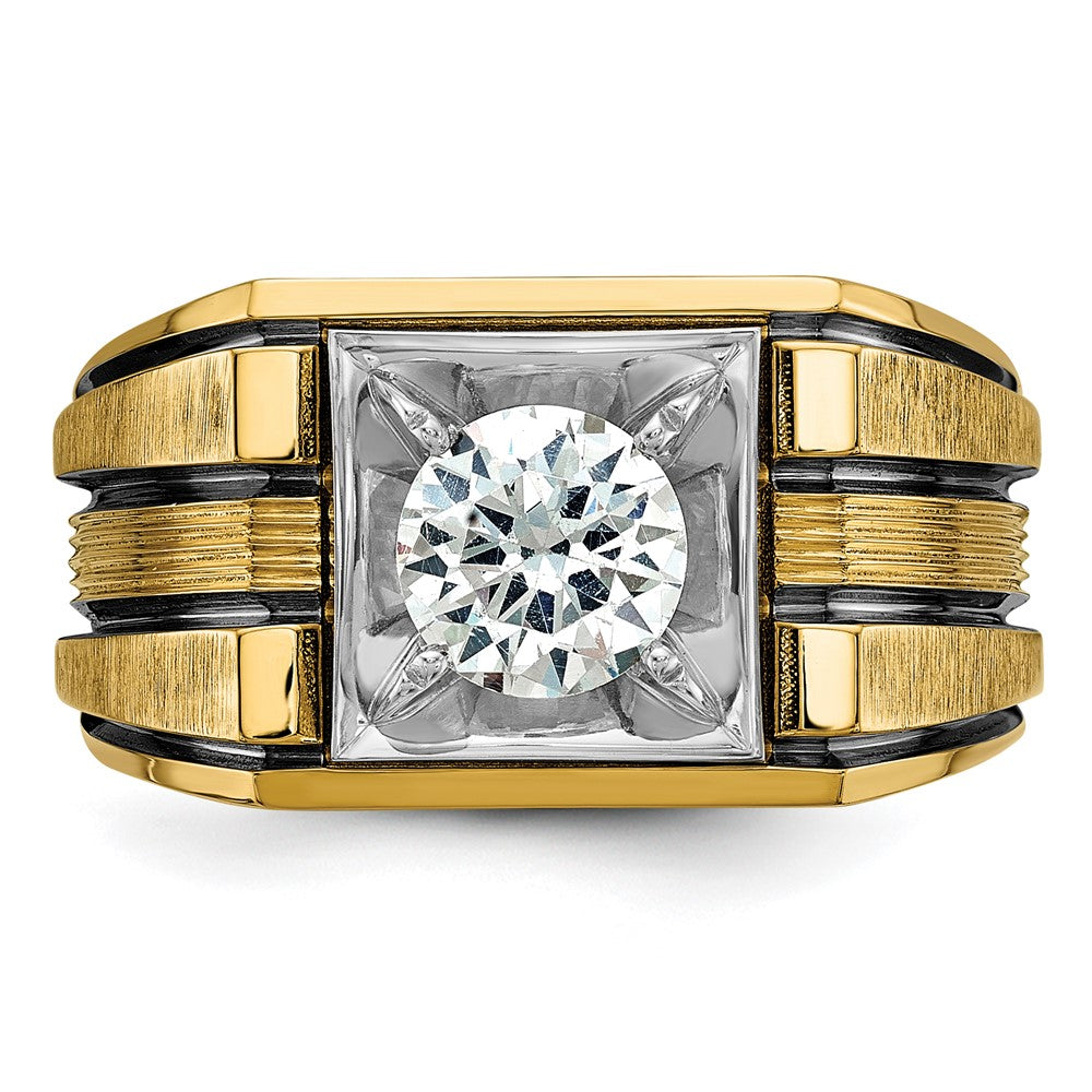 14K Bicolor Herrenring mit Schwarzrhodium, 1 ct. im Labor gezüchteten Diamanten, VS/SI+ G+, poliert und satiniert