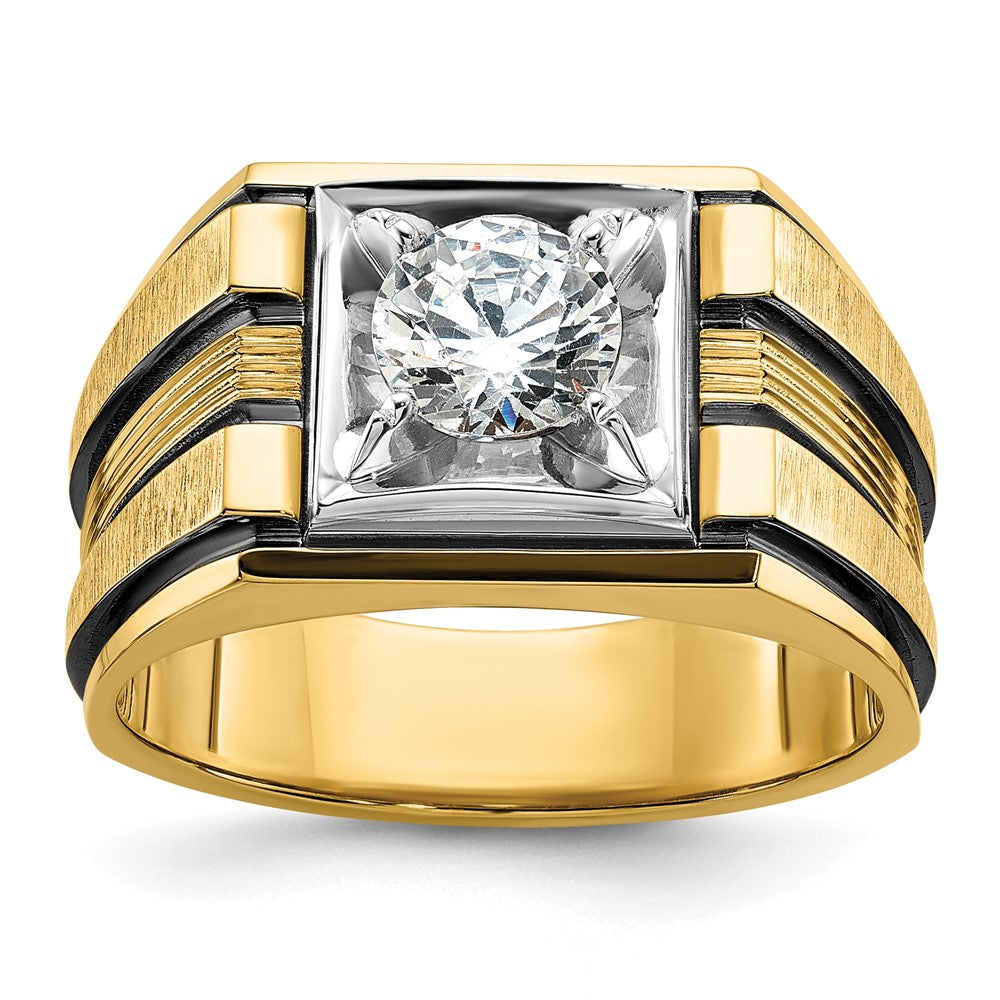 14K Bicolor Herrenring mit Schwarzrhodium, 1 ct. im Labor gezüchteten Diamanten, VS/SI+ G+, poliert und satiniert