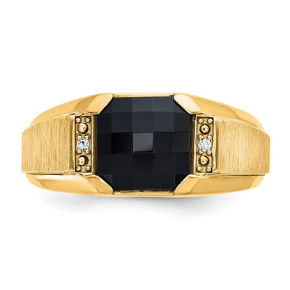 10K Gelbgold Ibgoodman Herren Poliert und Satiniert Onyx.02 Karat A Qualität Diamant Ring