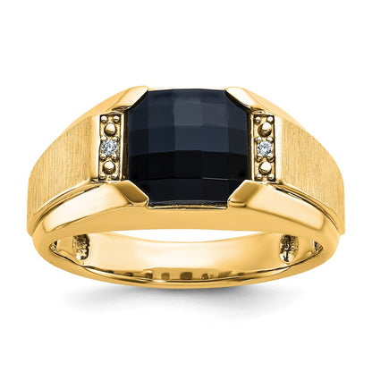 10K Gelbgold Ibgoodman Herren Poliert und Satiniert Onyx.02 Karat A Qualität Diamant Ring