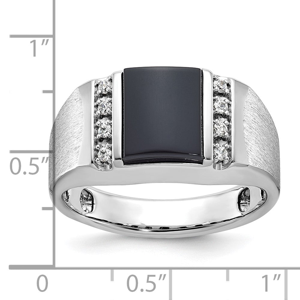 10K Weißgold Ibgoodman Herren Satiniert Onyx und Diamant Komplett Ring