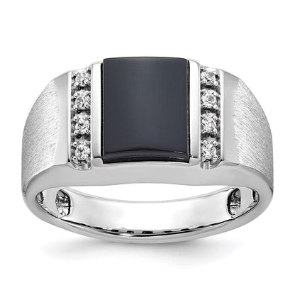 10K Weißgold Ibgoodman Herren Satiniert Onyx und Diamant Komplett Ring