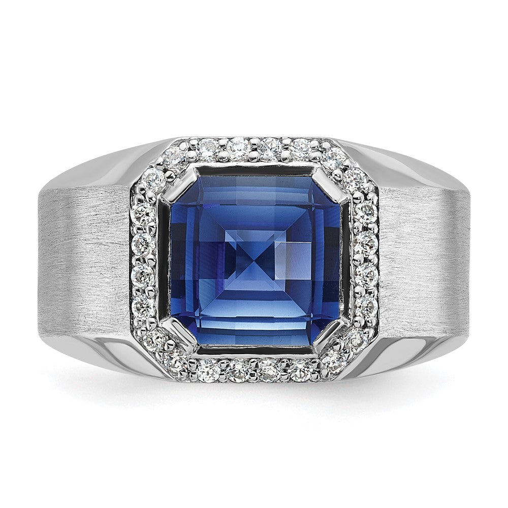 10K Weißgold Ibgoodman Herren Cr. Saphir und Diamant Komplett Ring