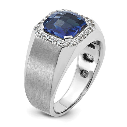 10K Weißgold Ibgoodman Herren Cr. Saphir und Diamant Komplett Ring