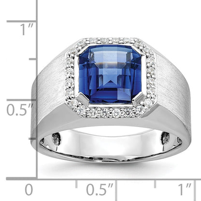 10K Weißgold Ibgoodman Herren Cr. Saphir und Diamant Komplett Ring