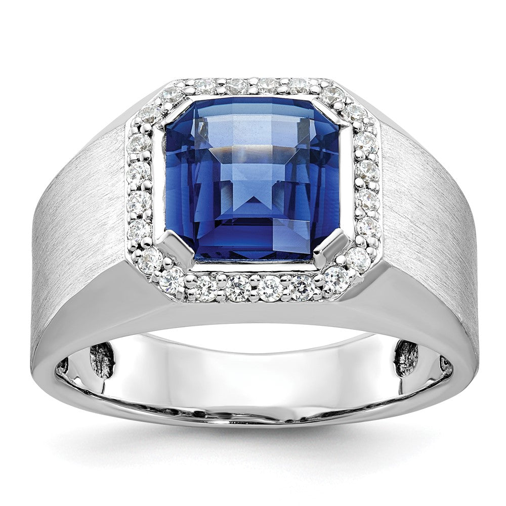 10K Weißgold Ibgoodman Herren Cr. Saphir und Diamant Komplett Ring