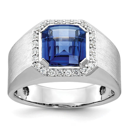 10K Weißgold Ibgoodman Herren Cr. Saphir und Diamant Komplett Ring