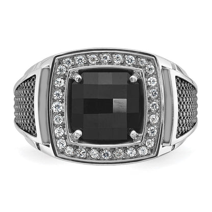 10K Weißgold Ibgoodman Herren Schwarz Rhodium Onyx und Diamant Komplett Ring