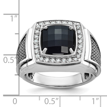 10K Weißgold Ibgoodman Herren Schwarz Rhodium Onyx und Diamant Komplett Ring