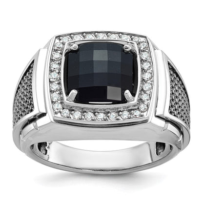 10K Weißgold Ibgoodman Herren Schwarz Rhodium Onyx und Diamant Komplett Ring
