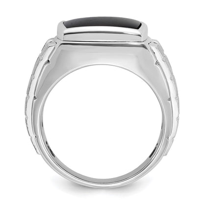 14K Weißgold Herren Ring, poliert und satiniert, mit Onyx