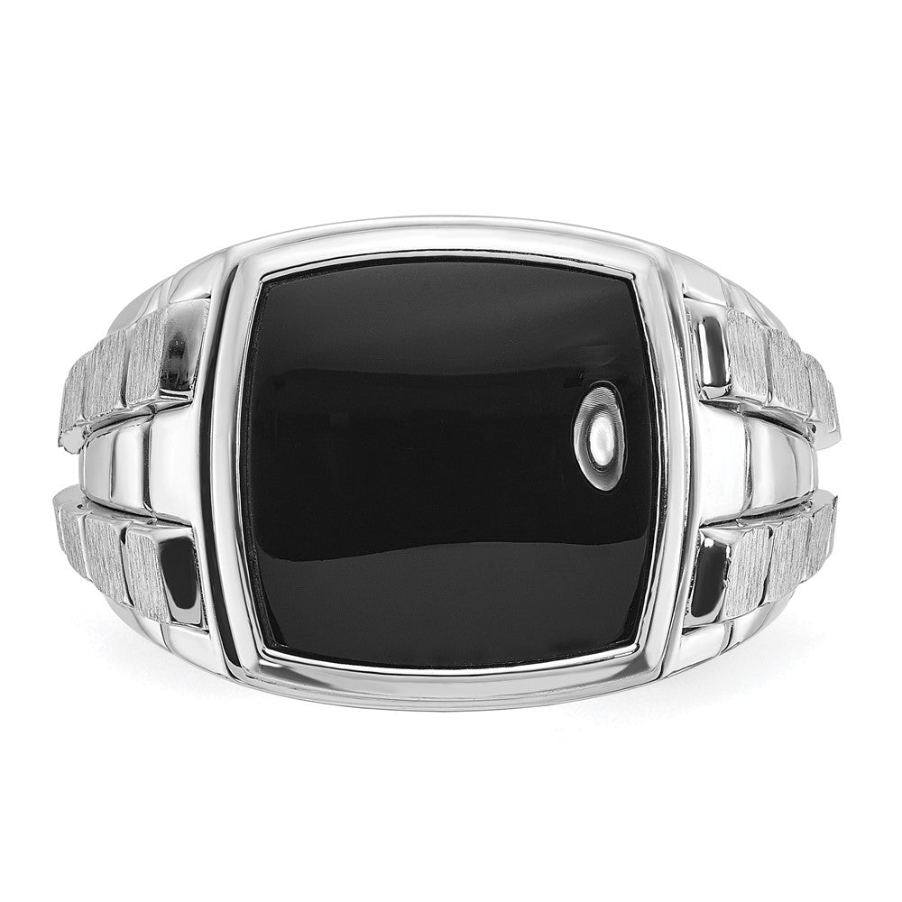 14K Weißgold Herren Ring, poliert und satiniert, mit Onyx