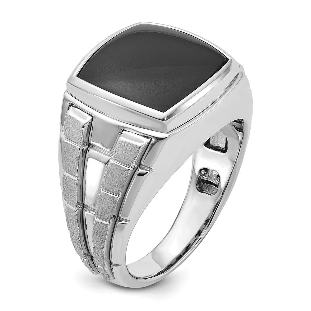 14K Weißgold Herren Ring, poliert und satiniert, mit Onyx