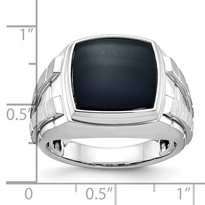 14K Weißgold Herren Ring, poliert und satiniert, mit Onyx