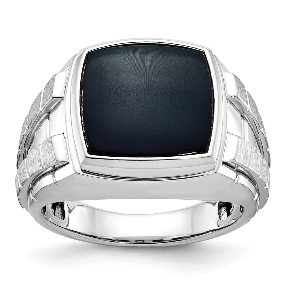 14K Weißgold Herren Ring, poliert und satiniert, mit Onyx