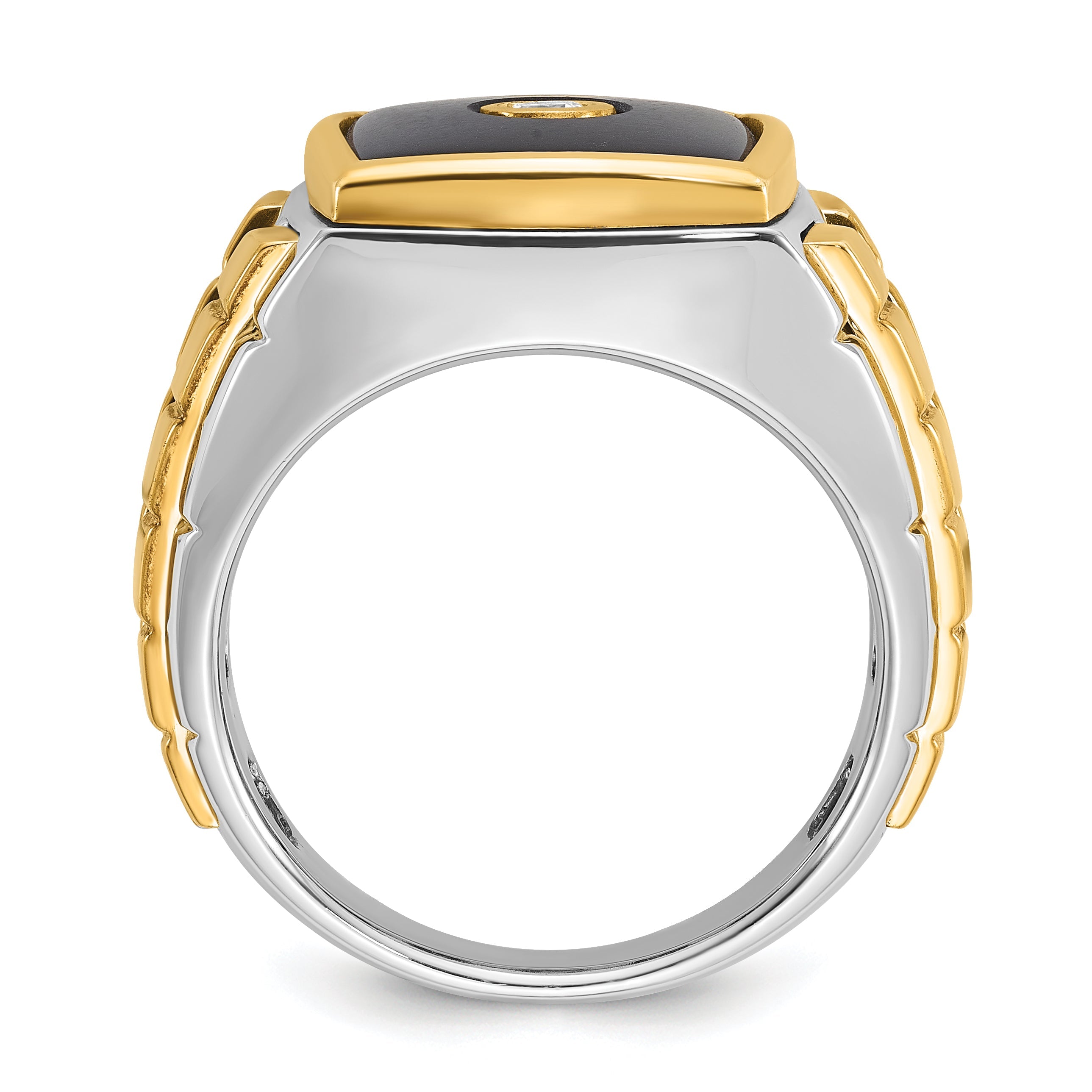 10K Bicolor Ibgoodman Herren Onyx und Diamant Komplett Ring