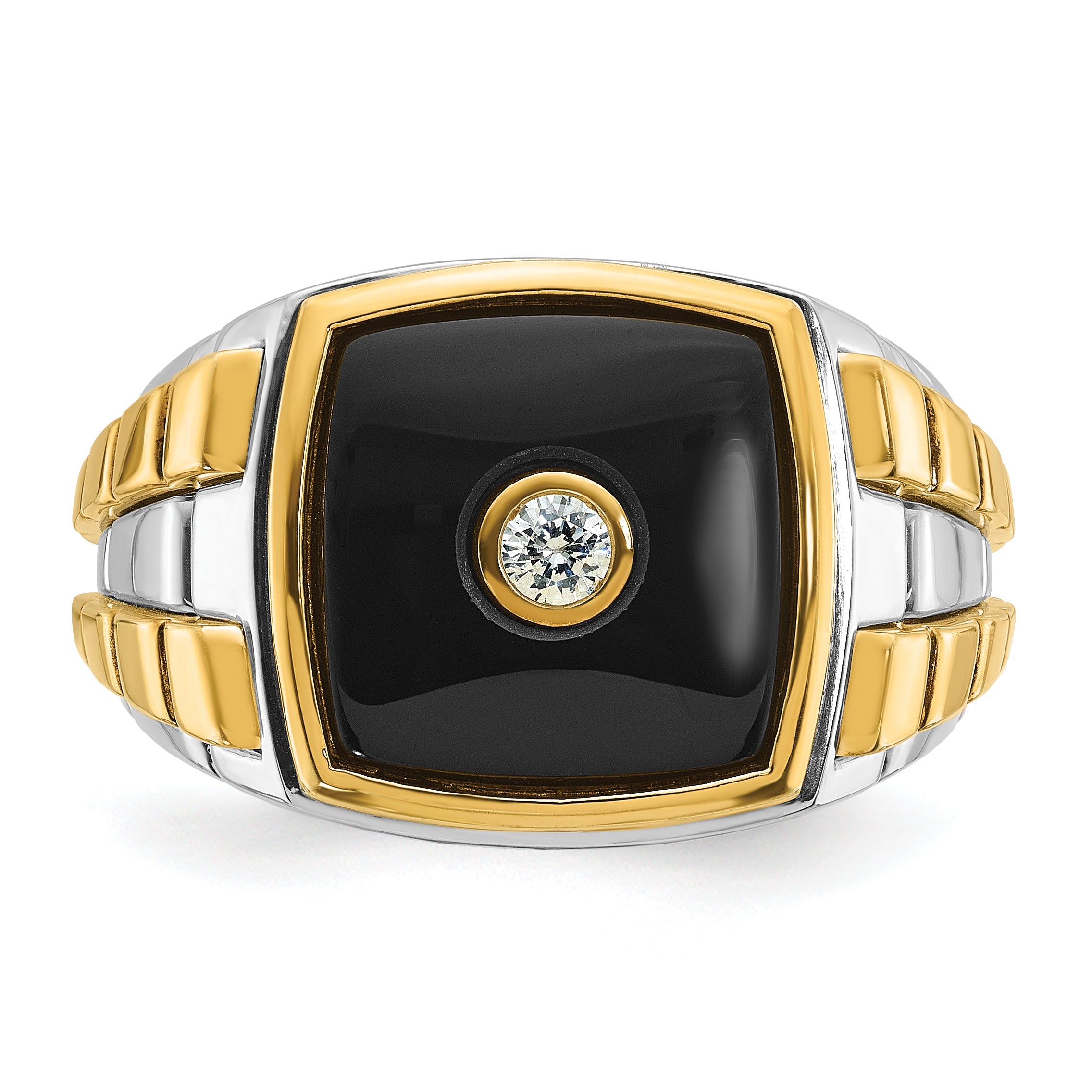 10K Bicolor Ibgoodman Herren Onyx und Diamant Komplett Ring