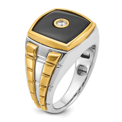10K Bicolor Ibgoodman Herren Onyx und Diamant Komplett Ring