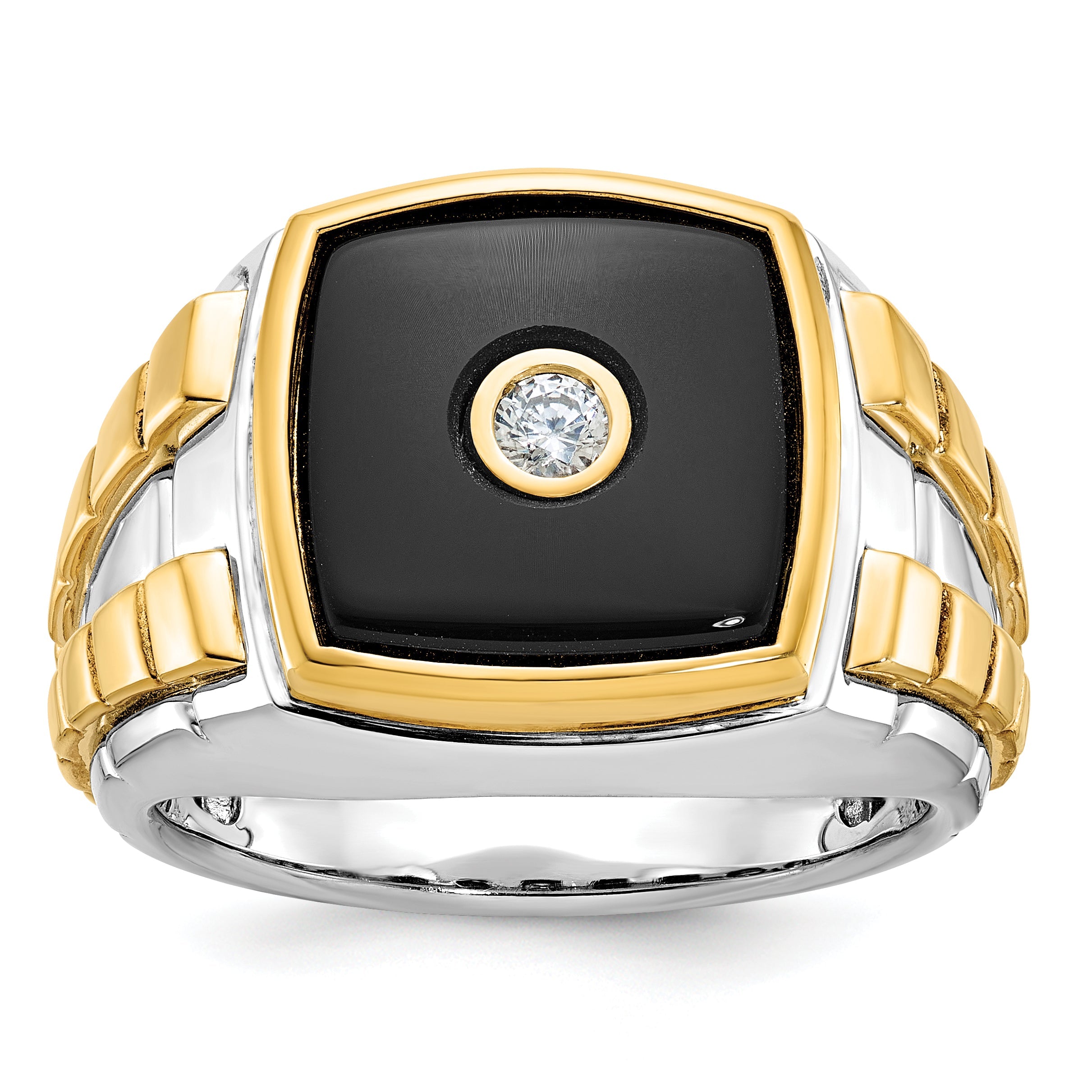 10K Bicolor Ibgoodman Herren Onyx und Diamant Komplett Ring
